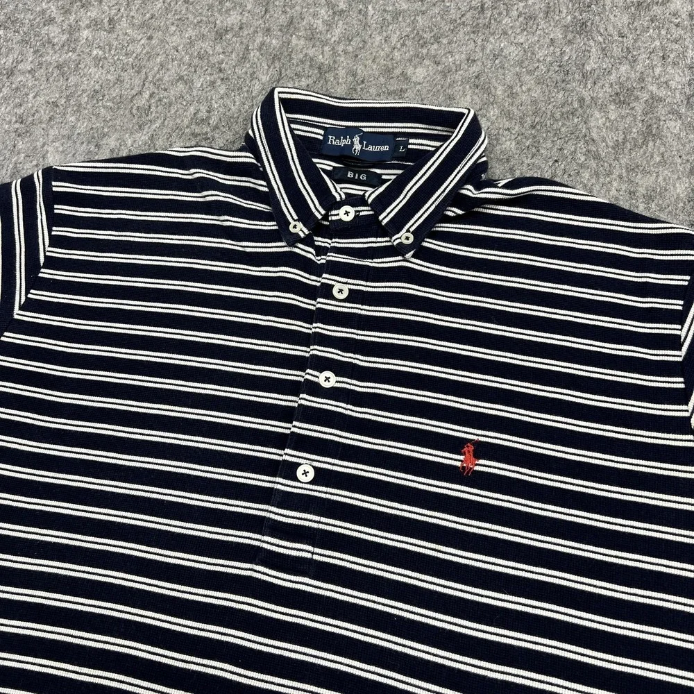 Vintage Polo Ralph‎ Lauren Polo Shirt Mens L Blue Big Stripe Button Down Pony